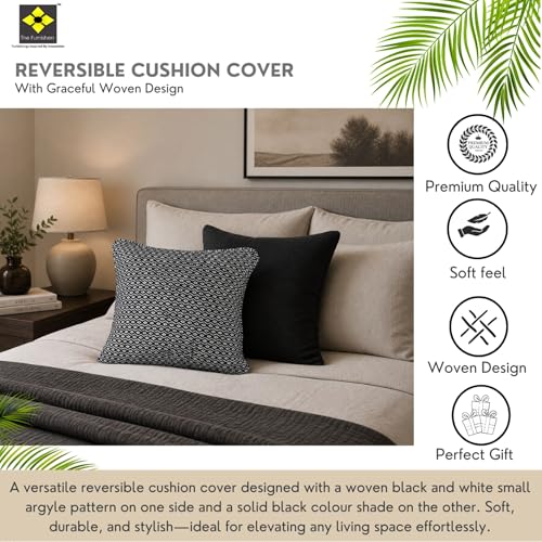 Image of Reversible 20x20 Small Black Argyle Woven Pack of 2 Cotton Fashion Throw Pillow Covers Cases for Couch Sofa Home Decoration | 50 x 50 cm