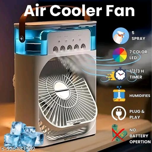 Image of DropMore Mini Cooler for Room Cooling AC portable mini fan With 7 Colours LED Light, 1 /2 /3 H Timer 3 Wind Speeds and 3 spray Modes for Office, Home, Dorm, Travel1