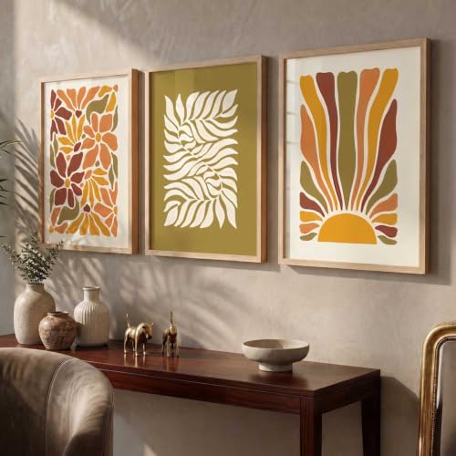 Image of kotart Boho Painting Wall Art Home Decoration Paintings With Frame For Living Room Bed Room Hotel Wall Decor Digital Reprint Set of 3 (14x20 Inch)