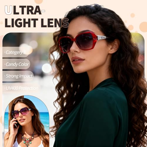 Image of Women Oversized Sunglasses UV400 Protection Lens Sun Glasses | Lightweight Shiny Frame, Classic Trendy Design, Multiple Color Options for Walking, Driving, Shopping, Taking Photos