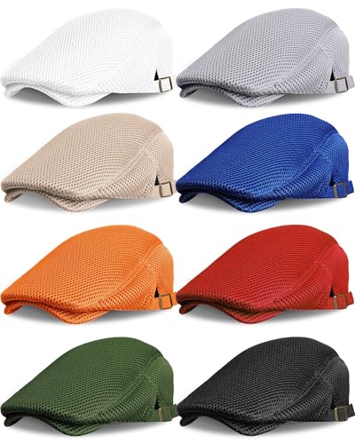 Image of Chuarry 8 Pack Newsboy Cap for Men Mesh Flat Cap Gatsby Golf Cabbie Hunting Driving Summer Hat for Men