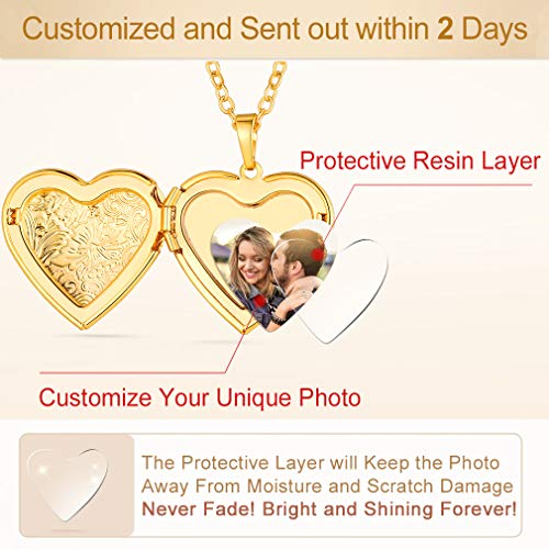 Custom4U Personalized Heart Locket Necklace with Pictures,Sunflower/Angel Wings/Heart Shaped Lockets Custom Photo,Gold/Rose Gold/White Lockets That Holds Picture,Customized Memorial Jewelry for Women4