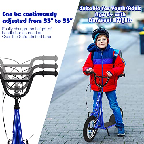 Image of GYMAX Scooter, Kids & Adults Off-Road Scooter with 12 inch Inflatable Wheels, Adjustable Height Handlebar, V-Type Handbrakes & Axle Pegs for All Terrain, 8+