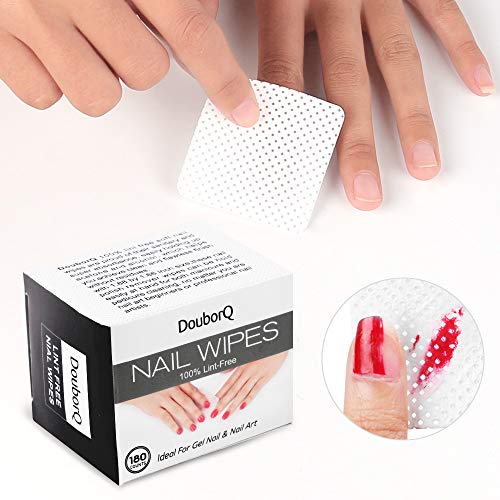 DouborQ 180Pcs Nail Polish Remover Wipes Lint Free Cotton Wipes Eyelash Extension Glue Wipes Nail Polish Remover Pads Absorbable (180Pcs/Set)