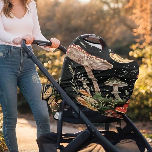 Image of Youngerbaby Mushroom Baby Car Seat Cover Nursing Breastfeeding Scarf Shawl Stretchy Infant Carseat Canopy for Stroller High Chair Shopping Cart Newborn Shower Gift