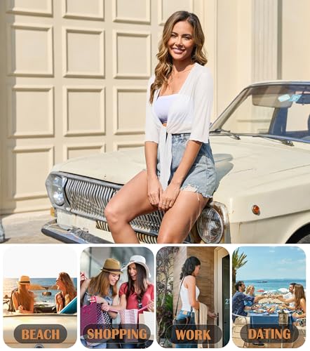 Womens 3/4 Sleeve Shrug Sheer Mesh Cardigans Tie Front Cropped Lightweight Bolero Shawl Top for Casual Going Out2