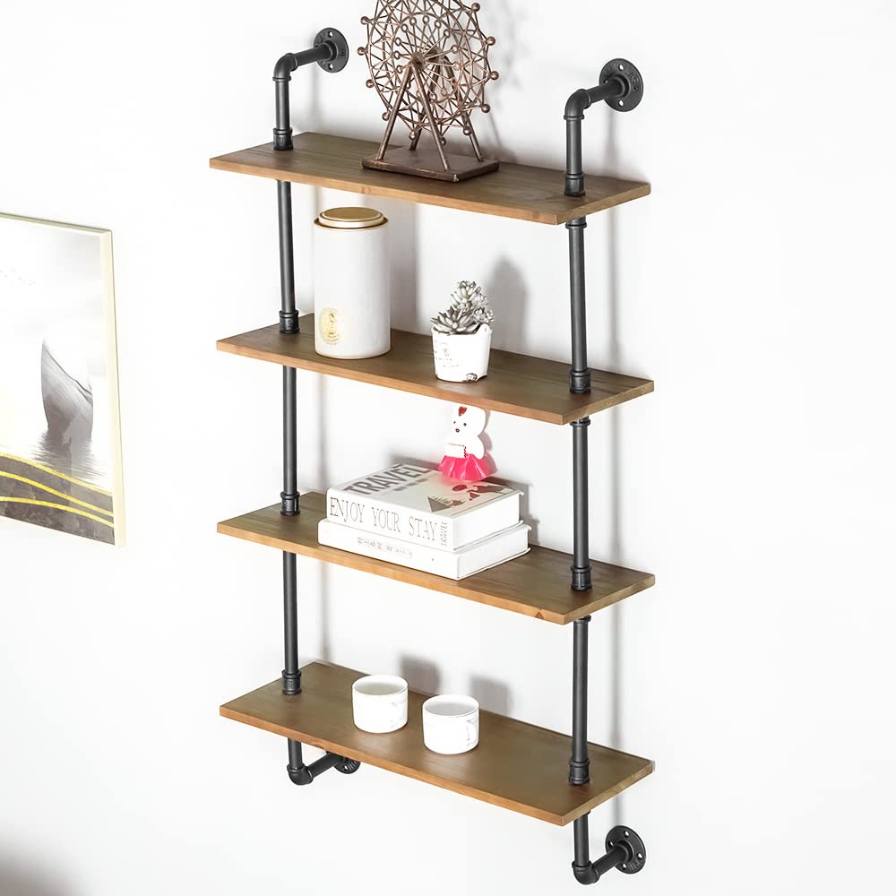 Industrielles Rohrregal zur Wandmontage, 61 cm rustikale Metallrohrregale, 4 Ebenen schwebende Wandregale, Wandregal Einheit Bücherregal Hängende Wandregale, Bauernhaus Küche Bar Regal