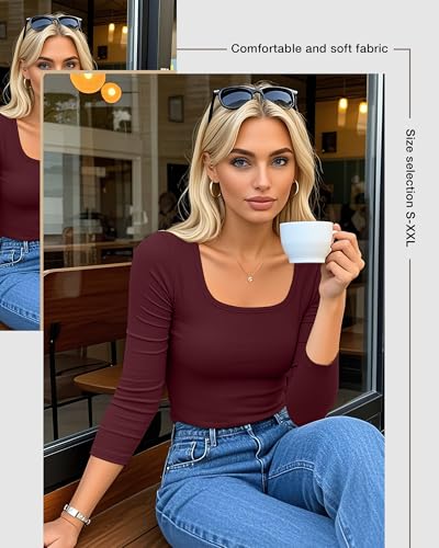 Riyiper 5 Pack Women's 3/4 Sleeve Shirts, Cotton Scoop Neck Tops Slim Fit Stretchy Basic T Shirts Casual Athletic Tees4