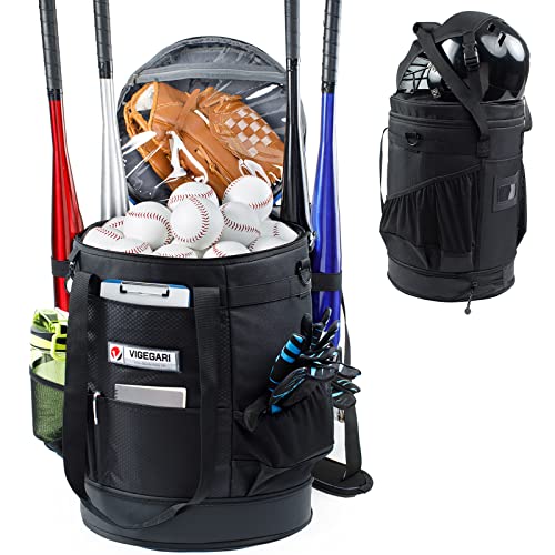 VIGERARI Baseball Bucket Bag- Coach Bag-Expandable Softball Bucket Organizer with Padded Seat-Coach Gifts-Training Equipment Baseball Gear Accessories