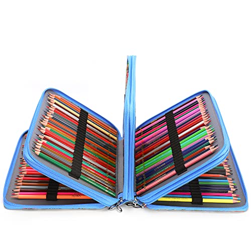 Image of Vomgomfom 200 Slots Pencil Case 4-Layer PU Leather, Handle, Blue