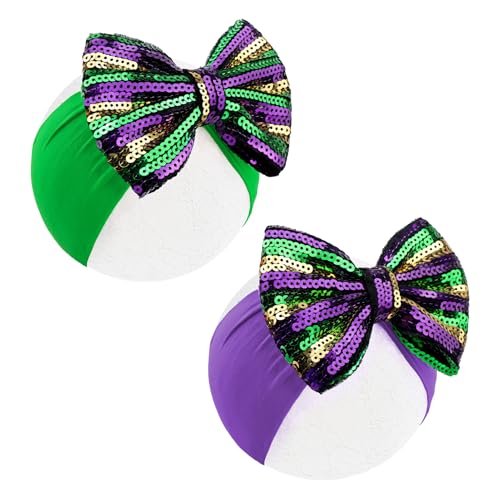 Lanmerry 5’’ 2Pcs Mardi Gras Accessories Glitter Hair Bow He