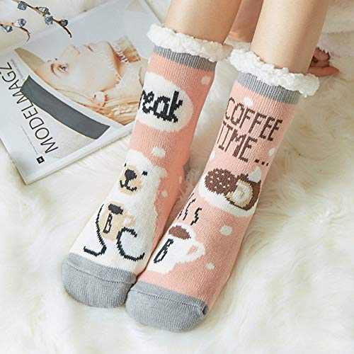 asdas Slipper Socks for Women with Grippers Non Slip,Fuzzy Socks Pink Polar Bear Non Slip Indoor Animal Grippers Grip Socks Warm Fleece Socks Non Skid Socks Soft Fluffy Socks Warm Cozy Fleece-Lined