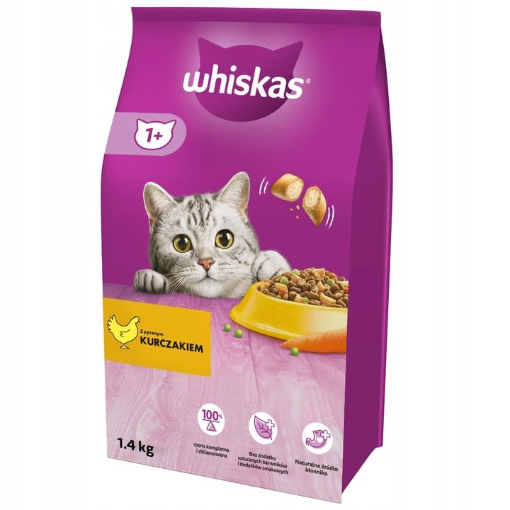 Whiskas sucha karma dla kota mix smaków z wołowiną i z kurczakiem 2x 1,4 kg