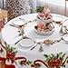Siilues Christmas Tablecloth 60x60 Inch Round, Washable Poinsettia Golden Ribbon Waterproof Table Cover Seasonal Winter Scalloped Edge Dining Table Cloth Home Party Decorations