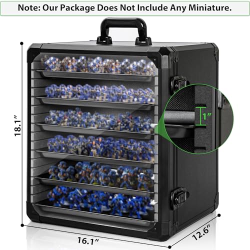 AKOZLIN Miniaturen-Aufbewahrungskoffer Miniaturen-Transportkoffer mit Schloss, 5 magnetischen Metallfächern & Aluminiumrahmen (L-16.1×12.6×18.1 inch)