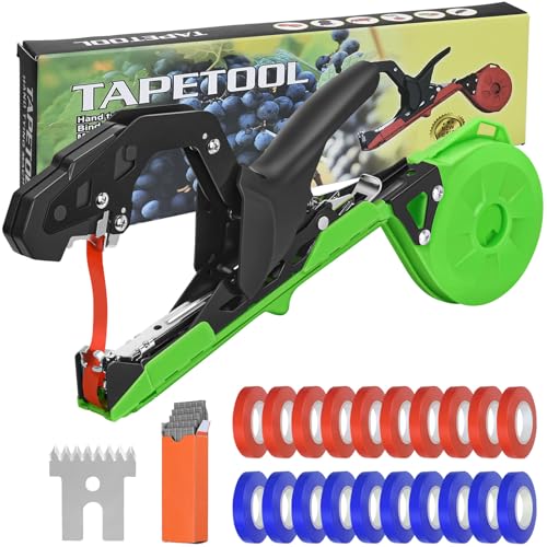 RUKHOOL Upgraded Plant Tying Machine Gun to Tie Up Vine Tomatoes and Grapes Quickly Garden Tape Tool for Gardeners Farmers with SK5 Blade Replacement Garden Tapes and Staples