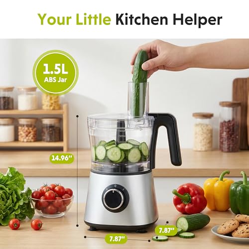 Image of Simple Deluxe Food Processor Blender Combo, 300W Electric Food Processor for Slicing, Dough, Vegetables, 6 Cup Chopper for Meat and Puree, 2 Speeds Adjustable, Safety Lock with 1.5L Glass Jar, Black