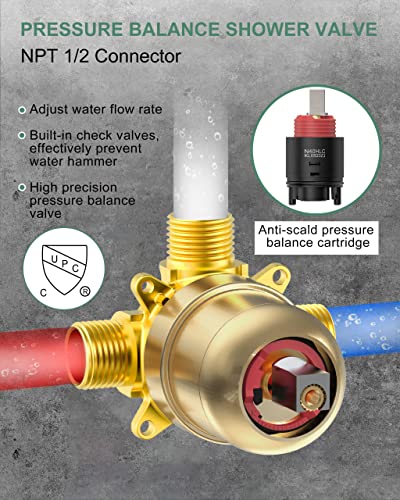 Brushed Gold Rain Shower Faucet Complete Set With Wall Mounted 10Inch Shower Head And Rain Shower System With 8 Inch Shower Head #TOP6