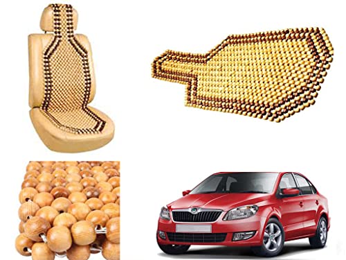 Image of Car Bead Seat Wooden Beads Cushion Cover Pad for Skoda Rapid 2012, Acupressure Sitting Seat Cover | Cream Color - Pack of 1