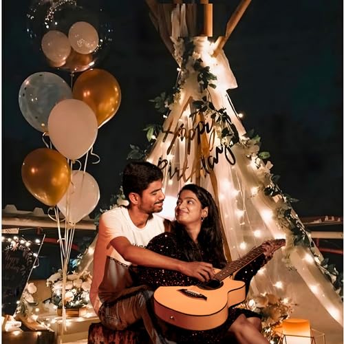 Image of 1iAM Happy Birthday 15pcs Golden & White Romantic Cabana Decoration Items Combo Pack for Husband, Wife, Girlfriend, Boyfriend, Baby | Photoshoot Background for Outdoor, Indoor, Home, Room, Office