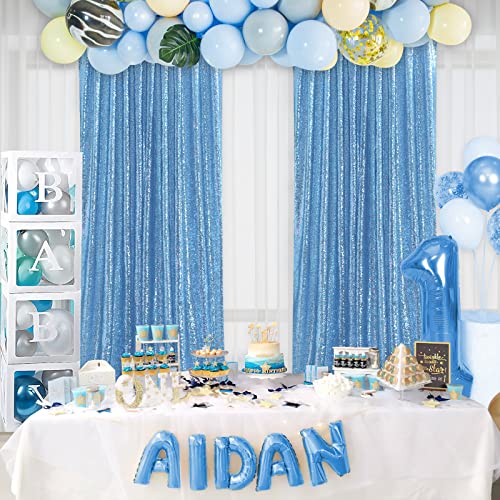 Image of Baby Blue Sequin Backdrop Curtains,2 Panels 4FTx8FT Blue Curtain Backdrop Glitter Party Decorations Background Drapes for Wedding Birthday Anniversary Graduation Photo Booth Decor