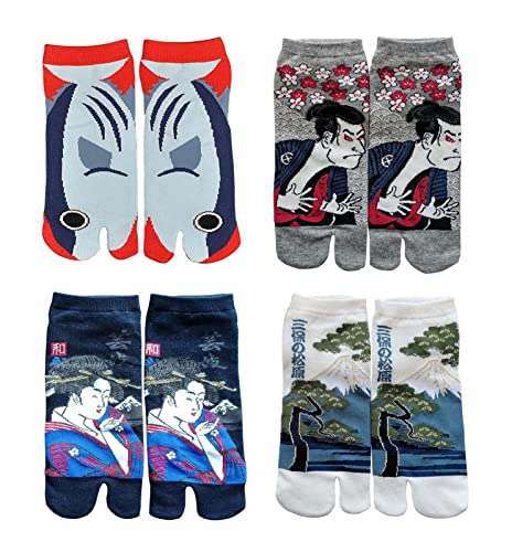 Fendawn Strive 4 Paar Herrensocken mit Zwei Zehen im japanischen Stil aus Baumwolle, Cosplay-Socken (zufälliges Muster) Cover