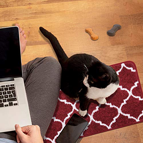 Carvapet 2 Pieces Microfiber Moroccan Trellis Non-Slip Soft Kitchen Mat Bath Rug Doormat Runner Carpet Set, 17"X48"+17"X24", Red #TOP7