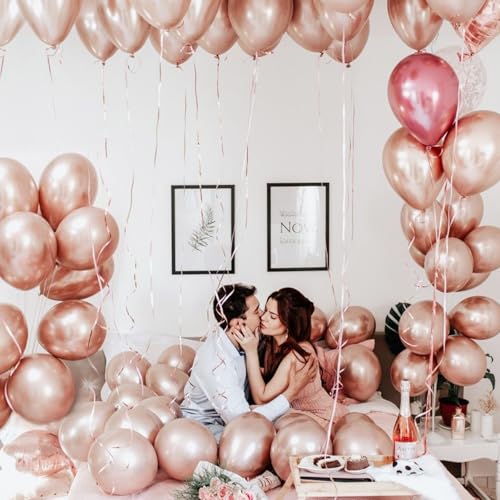 Image of PartyWoo Rose Gold Balloons 20pcs 18 Inch Metallic Chrome Rose Gold Balloons for Wedding Anniversary Sweet 16 Baby Shower Bridal Shower Bridgerton Floral Birthday Party Decorations Rose Gold-G107