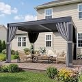 BETISEF 10'x12' Louvered Pergola with Curtains & Netting