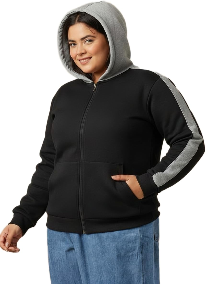 Black Hoodie for Women Plus Size | Comfortable Stretch Winter Jacket | Casual Streetwear-picture-18