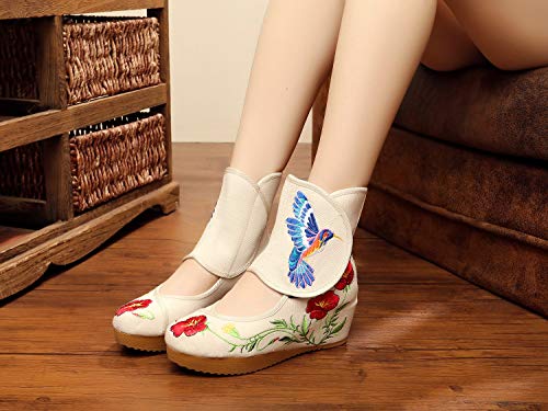 Qianmome Womens Hummingbird Floral Embroidery Comfort Sports Fashion Ankle Boots Canvas Shoes4