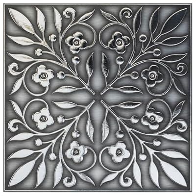 Main Street 24-Pack of 8 x 8" Wallpaper Tiles Peel and Sitck in Brushed Nickel and Silver Leaves Design for Kitchen Backsplash, Renter Friendly, Paper Wall Tiles for Your Home and DIY Projects