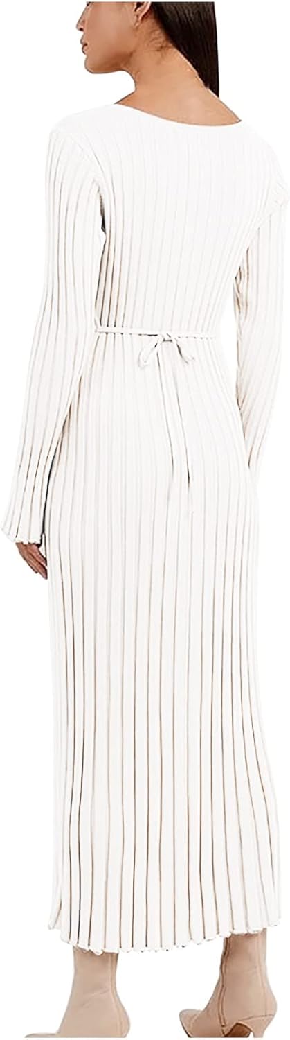 Lmdudan Maxi Dress for Women's V Neck Long Sleeve Solid Color Dresses Slim Fit Knit Cocktail Party Bodycon Dress for Women