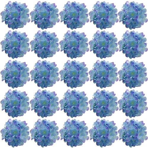 FagusHome 30 Pcs Silk Hydrangea Heads Artificial Flowers Heads and Stems Fake Hydrangea Flowers for Home Wedding Decor (Blue Purple)