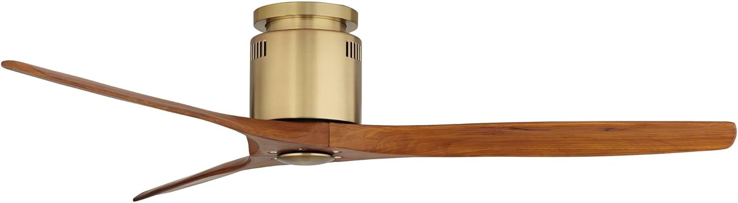Casa Vieja 52" Windspun Modern Indoor Ceiling Fan 3 Blade Remote Control Brass Finish Motor Walnut Finish Wood Blades Bedroom Living Room Kitchen Hugger DC Motor Flush Mount Low Profile