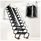 3m Escalier escamotable Mural, échelle télescopique métallique antidérapante avec syst...