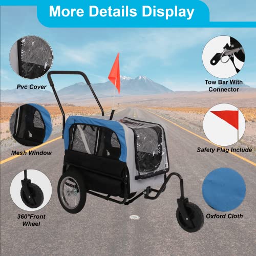 Dog Bike Trailer Cart 2 in 1 Pet Bicycle Stroller Cargo Trailer with 360° Swivel Front Wheel Safe Flag Universal Bicycle Coupler Suitable for Small Dogs Breathable Protective Net Pet Cart for Travel Dog Bike Trailer Cart 2 in 1 Pet Bicycle Stroller Cargo Trailer with 360° Swivel Front Wheel Safe Flag Universal Bicycle Coupler Suitable for Small Dogs Breathable Protective Net Pet Cart for Travel