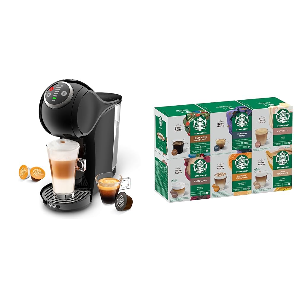 NESCAFÉ Dolce Gusto Genio S Plus Black Automatic Coffee Machine, Starter Kit with 6 Boxes of STARBUCKS by Mixed Pods NESCAFÉ Dolce Gusto