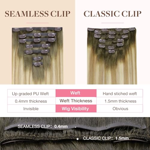 Image of GOO GOO Clip in Hair Extensions Real Human Hair, Remy Human Hair Extensions Clip ins for Women, Natural Human Hair, 22inch 150g 7Pcs, 5A /90 /16F Bahamian Balayage