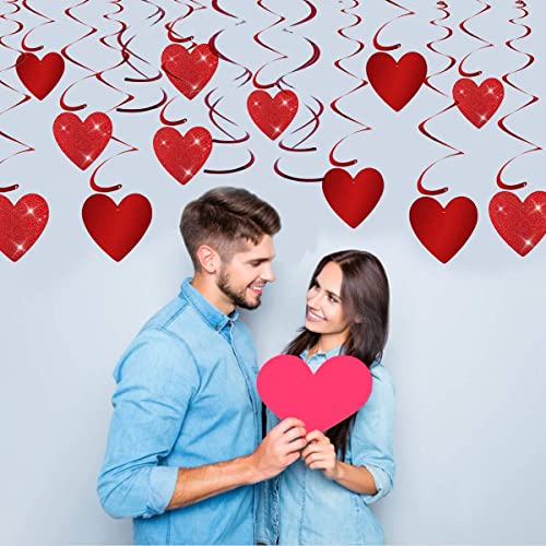 Image of FestikoValentine's Day Hanging Swirl Decorations,32 PCS Glitter Red Love Heart Foil Swirls Ceiling Streamers for Valentine's Day Engagement Wedding Anniversary Birthday Decoration Party Supplies