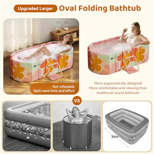 HLCZLUZ Portable Foldable Bathtub, Freestanding Bathtub No Installation, Bathroom SPA Soaking Bath Tub, Shower Stall Collapsible Hot & Ice Bath for Indoor Outdoor (Pink, 47.2\"L x 21.6\"W x 19.6\"H)