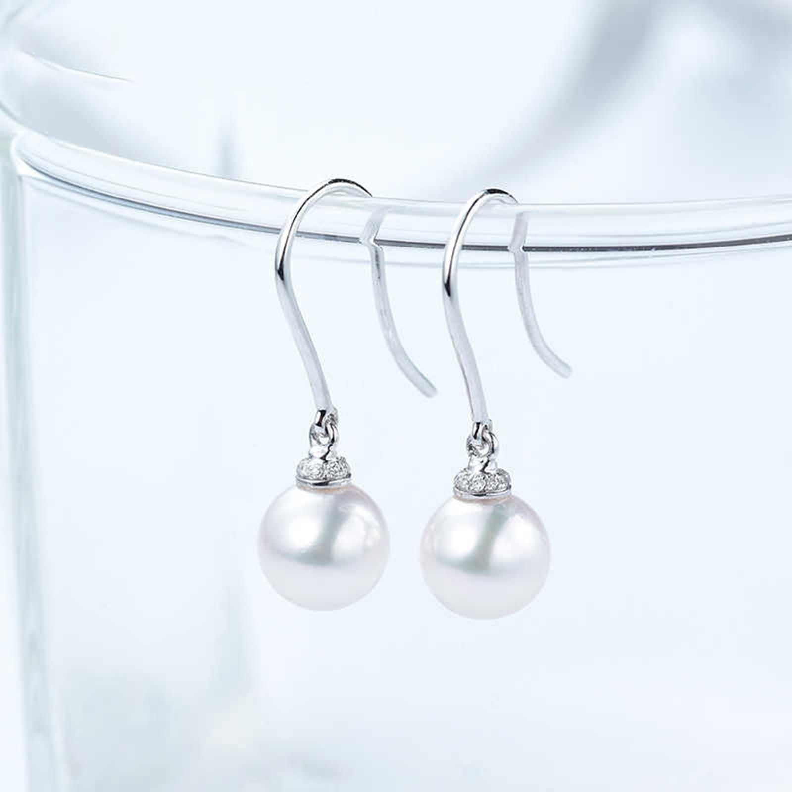 Kolczyki damskie 9K / 14K / 18 Kt 750 Białe złoto, 7,5-8 mm Perła 0,05-8 mm Diament, Kolczyki damskie Srebrne
