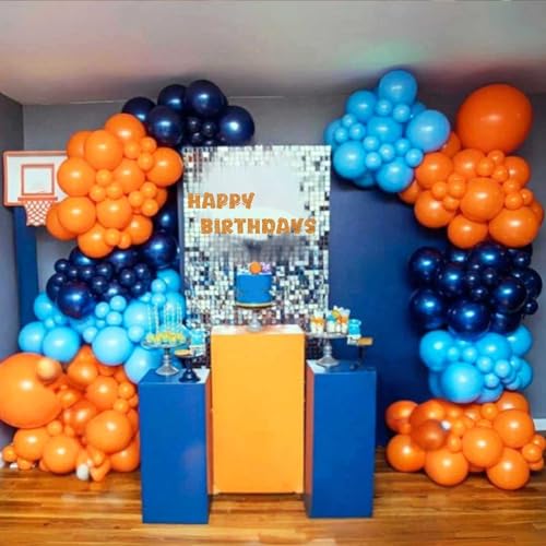 Image of Orange and Blue Balloons, 60 Pcs 12Inch Navy Dark Light Metallic Blue and Matt Orange Latex Helium Balloon for Cartoon Kids Boy Men Birthdays Graduation Baby Shower Basketball Theme Party Decorations