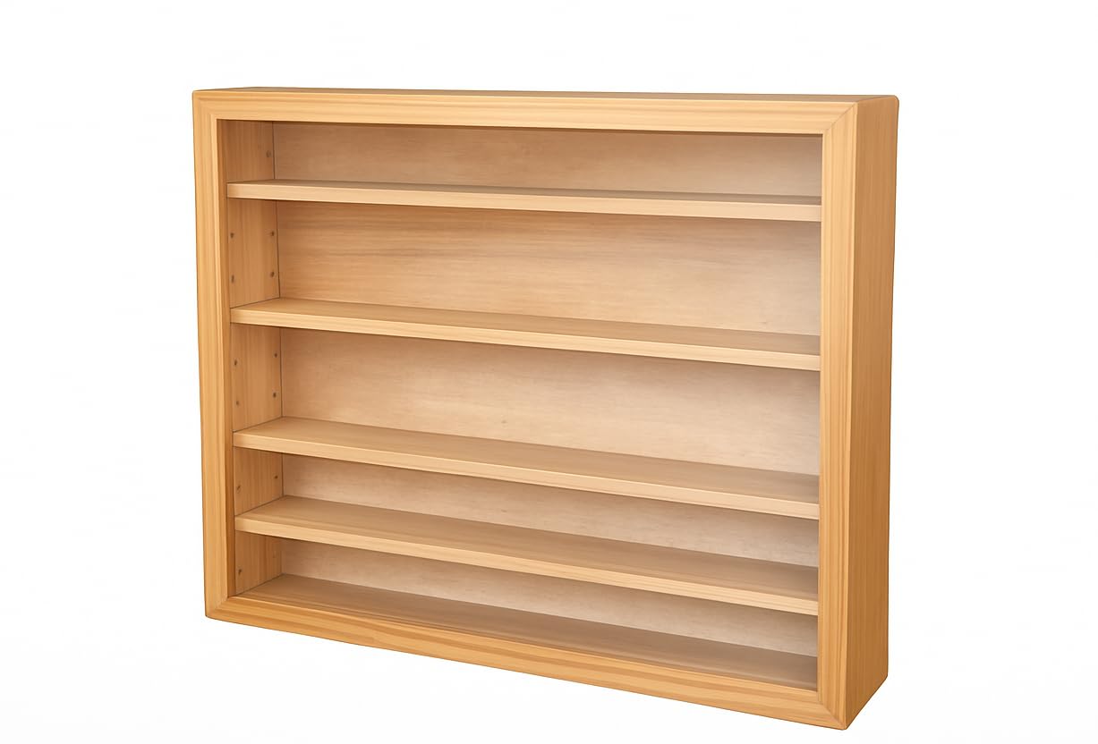 GRECA Vitrina de Colecciones. Acabado Barniz Roble. Baldas extraibles. Medidas: 50 * 9 * 40 cms.