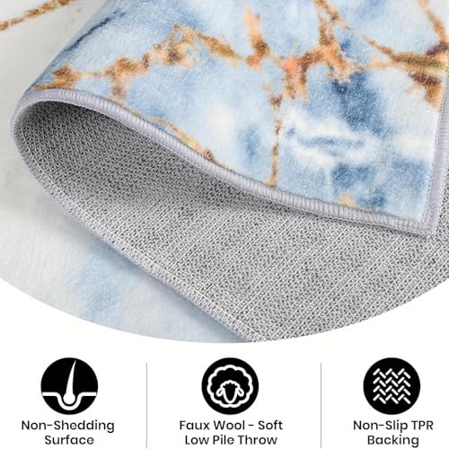 Tapis bleu abstrait lavable et antidérapant pour grand salon chic 150x210 - 4