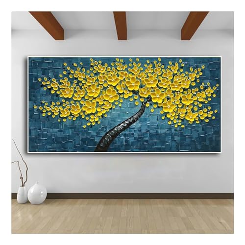 Peinture murale abstraite de fleurs jaunes sur toile pour salon de 40x80 cm sans cadre