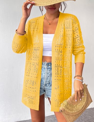 Image of Zeagoo Womens 2026 Summer Crochet Cardigan Sweaters Lightweight Long Sleeve Open Front Kimono Boho Knit Cover Ups