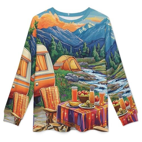 Camping And Sunset Pajama Set Long Sleeve Lounge Sets Sleepwear 2 Pjs Nightwear for Men Women4