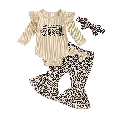 Image of Kuriozud Newborn Baby Girl Bell Bottom Outfit Ruffle Romper Pants Clothes | Newborn Baby Girl Clothes, 0-18M, for Halloween, Thanksgiving, Christmas, Valentines, St. Patrick's Day, Easter, 4th of July