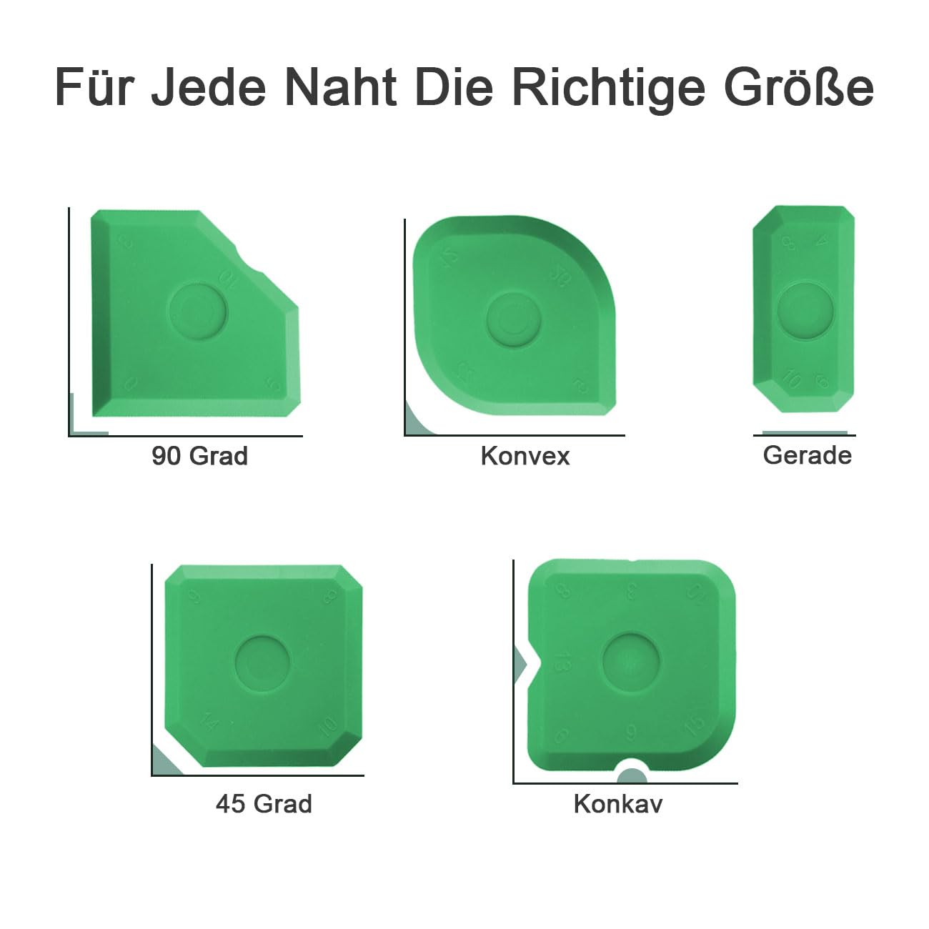Set di 5 Pezzi di Spatole in Silicone Spatola per Giunti Professionale per Silicone per Cucina Bagno Legno Vetro (Verde)
